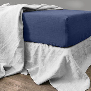 Drap Housse - Bonnet:40cm 100%lin LavÉ Colbalt