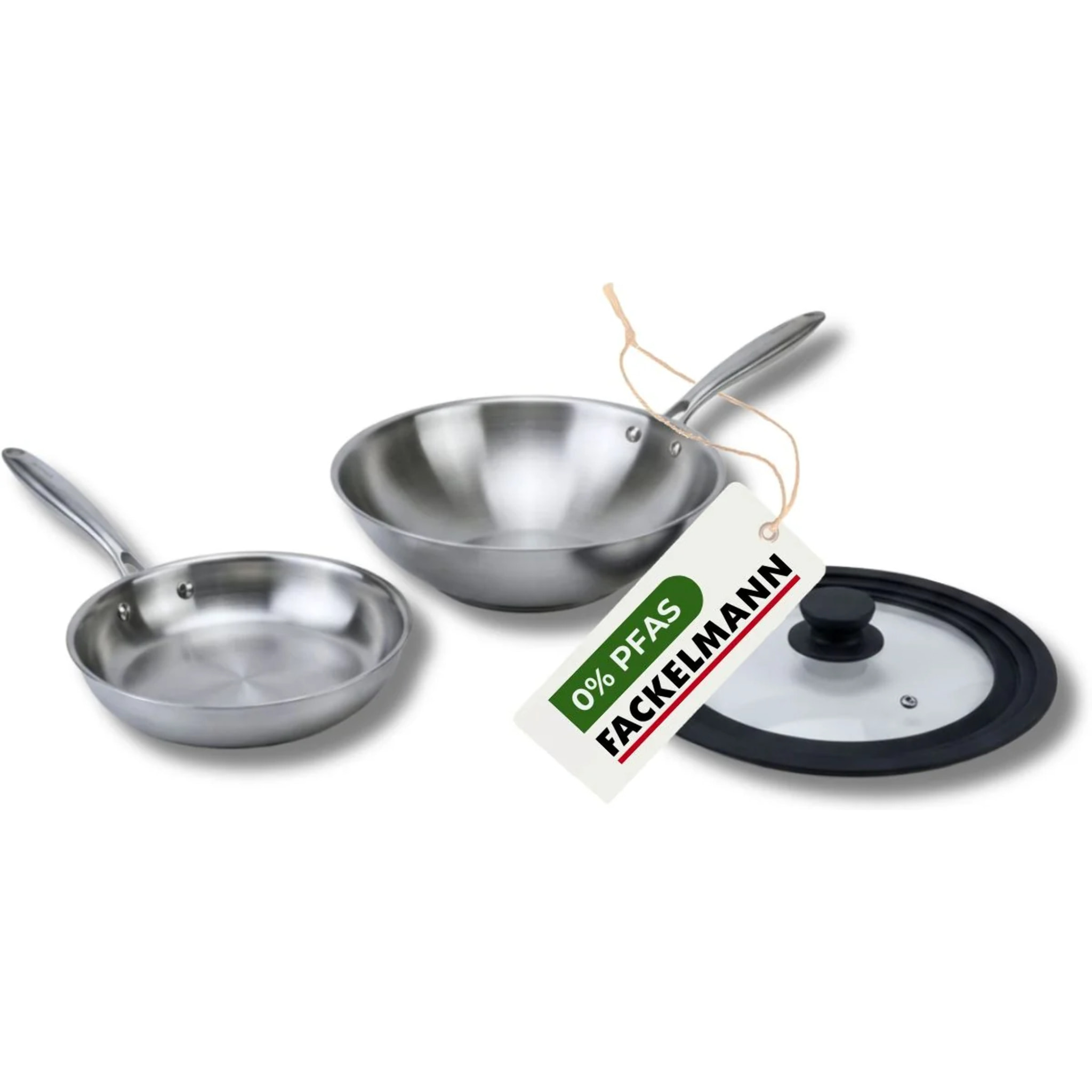 Set de 2 poêles de cuisson 24/28 cm en acier inoxydable avec 1 couvercle de cuisson universel Fackelmann Vita3