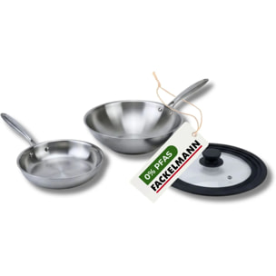Set de 2 poêles de cuisson 24/28 cm en acier inoxydable avec 1 couvercle de cuisson universel Fackelmann Vita3