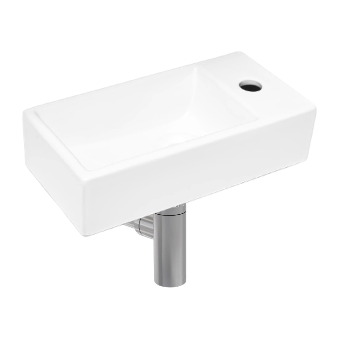 Brevis Lave-mains suspendu avec trou pour robinetterie à droite, 40,5x20,5x10,5cm + Siphon (SATBRE4020SR-SET2)