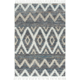 Honoré - tapis shaggy en polyester aspect laineux à motif avec franges, gris