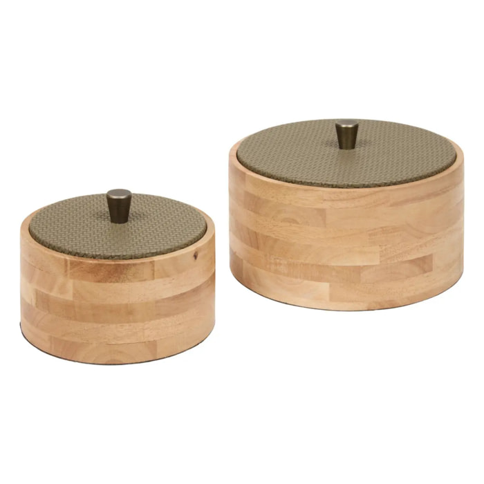 Lot de 2 boîtes déco rondes Bonie vert kaki