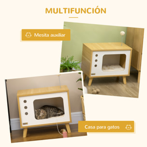 Cama Cueva de Gatos Mesa Auxiliar Estilo Televisor con Cojín Bola 50x28x43 cm