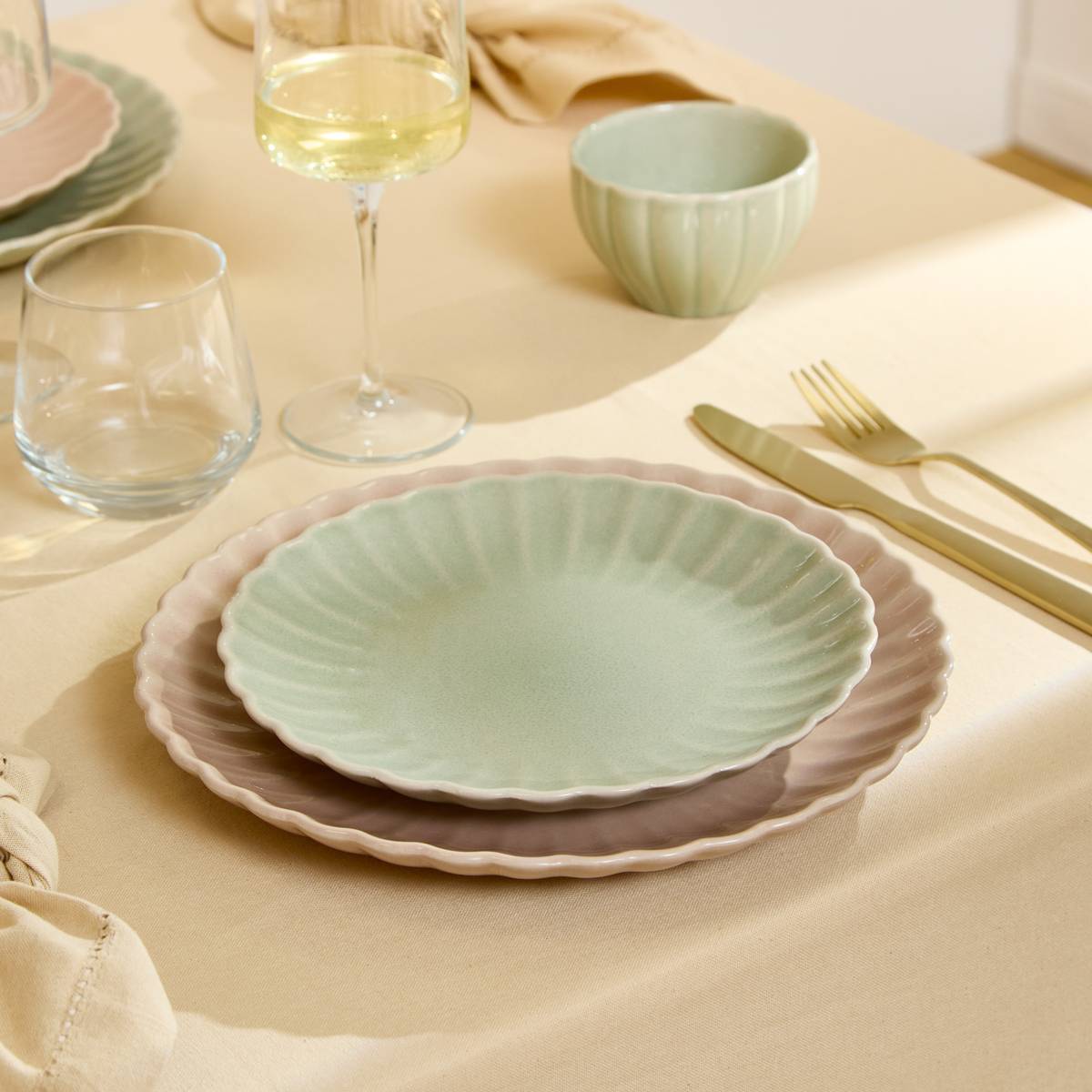Lot de 4 Assiette à dessert Romy ronde D.21cm vert