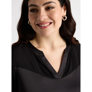 Fiorella Rubino - Camiseta bimateria con escote de pico - Negro