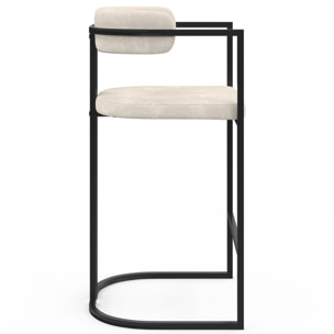 Tabourets de bar Rudy chenille écru pieds métal - lot de 4