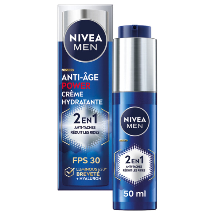 Pack de 2 - NIVEA MEN - Crème visage Homme Hydratante 2-en-1 Anti-Âge & Anti-Taches NIVEA MEN POWER 2X50ml