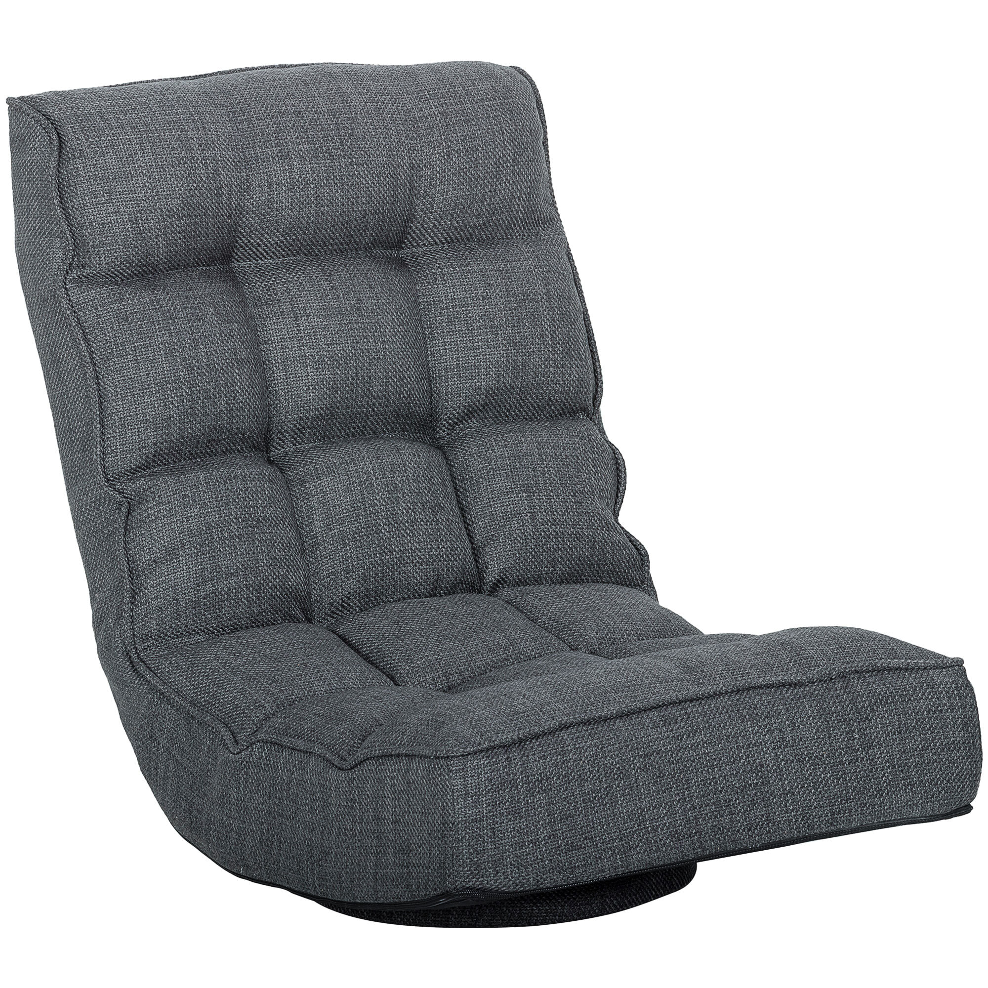 Silla de Suelo Plegable, Silla de Lectura Giratoria 360° con Respaldo Ajustable en 5 Posiciones, Sofá de Suelo de Lino y Acolchado, para Meditación y Gaming, 58x107x79 cm, Gris
