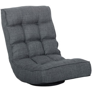 Silla de Suelo Plegable, Silla de Lectura Giratoria 360° con Respaldo Ajustable en 5 Posiciones, Sofá de Suelo de Lino y Acolchado, para Meditación y Gaming, 58x107x79 cm, Gris