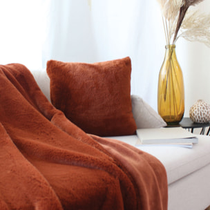 Coussin décoratif imitation fourrure toucher ultra doux - Cuivre