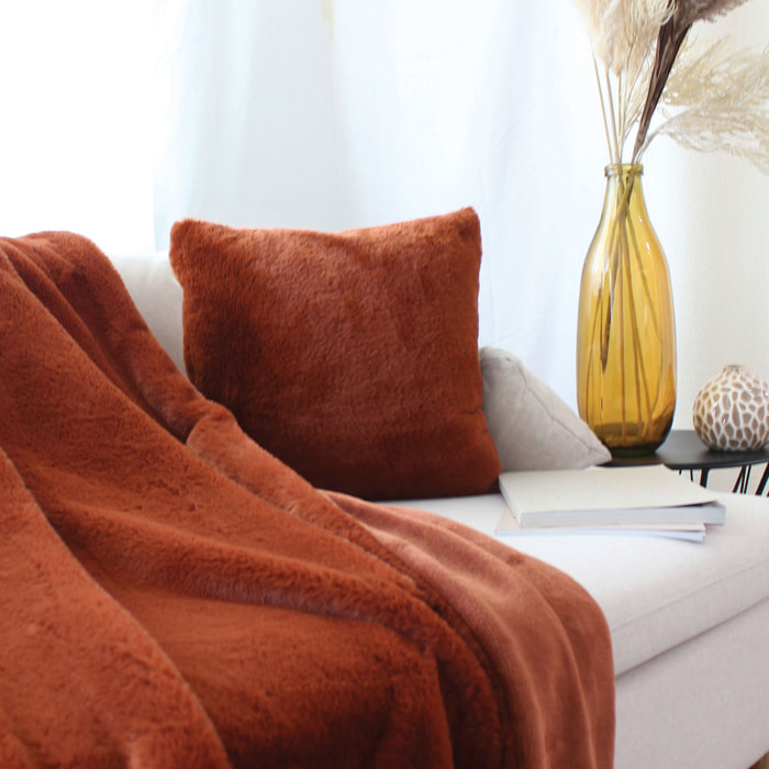 Coussin décoratif imitation fourrure toucher ultra doux - Cuivre