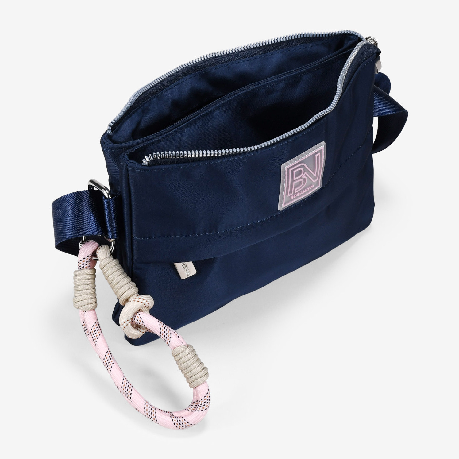 Bolso bandolera azul marino en nailon con dos compartimentos