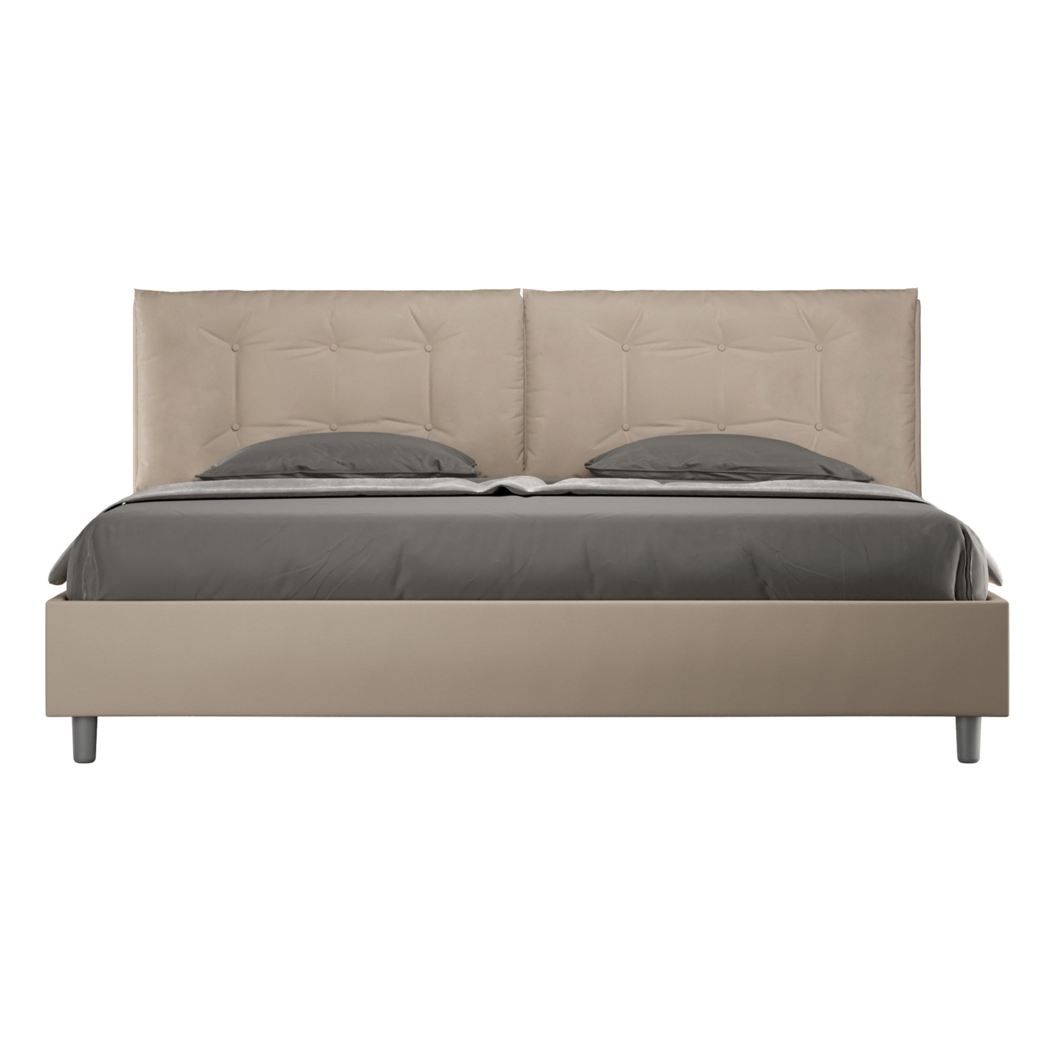 Cama matrimonial con somier acolchada 200x200 cuero sintético gris paloma Annalisa Large