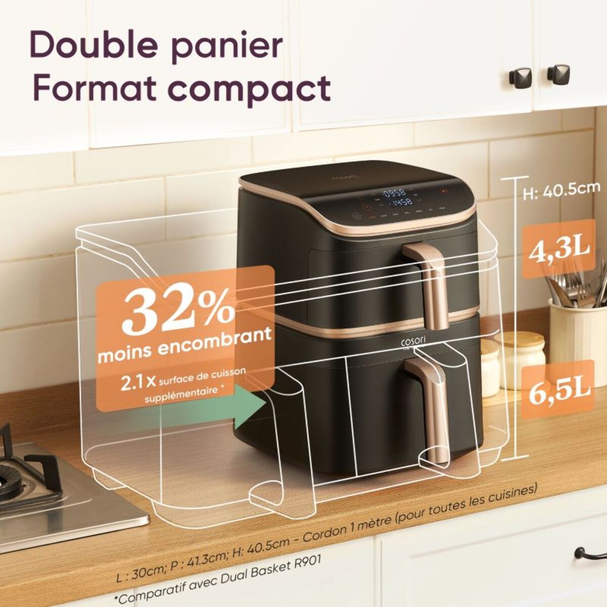 Friteuse sans huile COSORI KOSP0040EUN Turbo Tower Pro Smart, 10,8 L, panier céramique