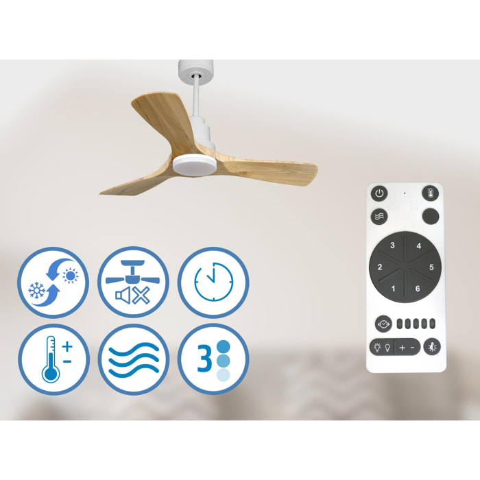 Ventilateur de plafond Réversible  Thermostat Dimmable Wifi Moteur à courant continu Toits en pente Télécommande Lumière à trois tons Hypersilence Mémoire