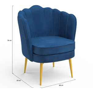 Fauteuil Arielle - Bleu / pied doré