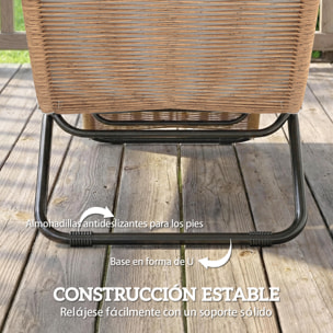 Tumbona de Ratán en Forma de S, Tumbona de Jardín Exterior con Cojín, Asiento Transpirable y Estructura de Acero, Carga 120 kg, para Patio, Playa, Terraza y Piscina, Blanco Crema