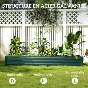 Carré potager rectangulaire dim. 240 x 60 x 30 cm tôle d'acier ondulé vert