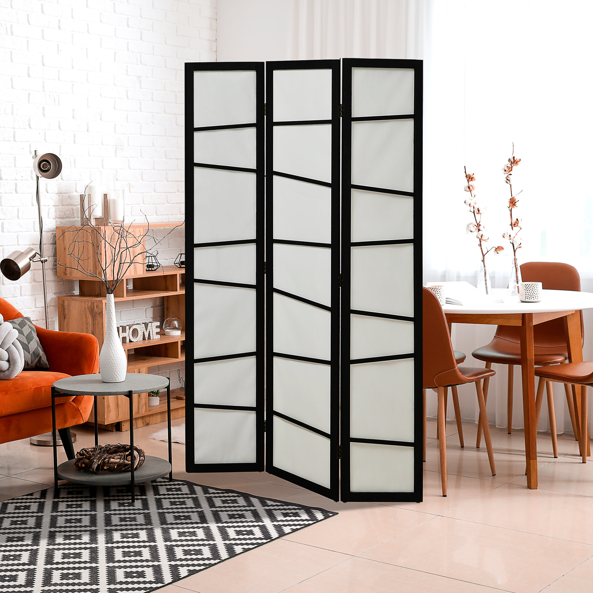 Biombo de 3 Paneles Divisor de Habitación Plegable 120x170 cm Separador de Ambientes de Madera Decoración para Oficina Dormitorio Salón Negro y Blanco