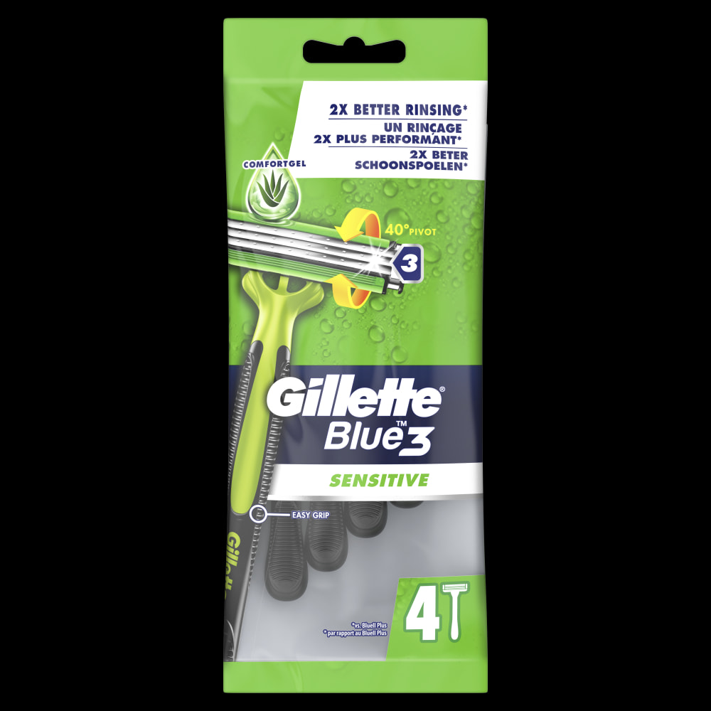 Pack de 20 Gillette Blue3 Sensitive Rasoirs Jetables, 4 Rasoirs