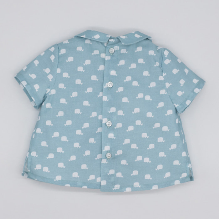 CAMISA CUELLO POPELÍN BALLENAS AZUL BEBÉ