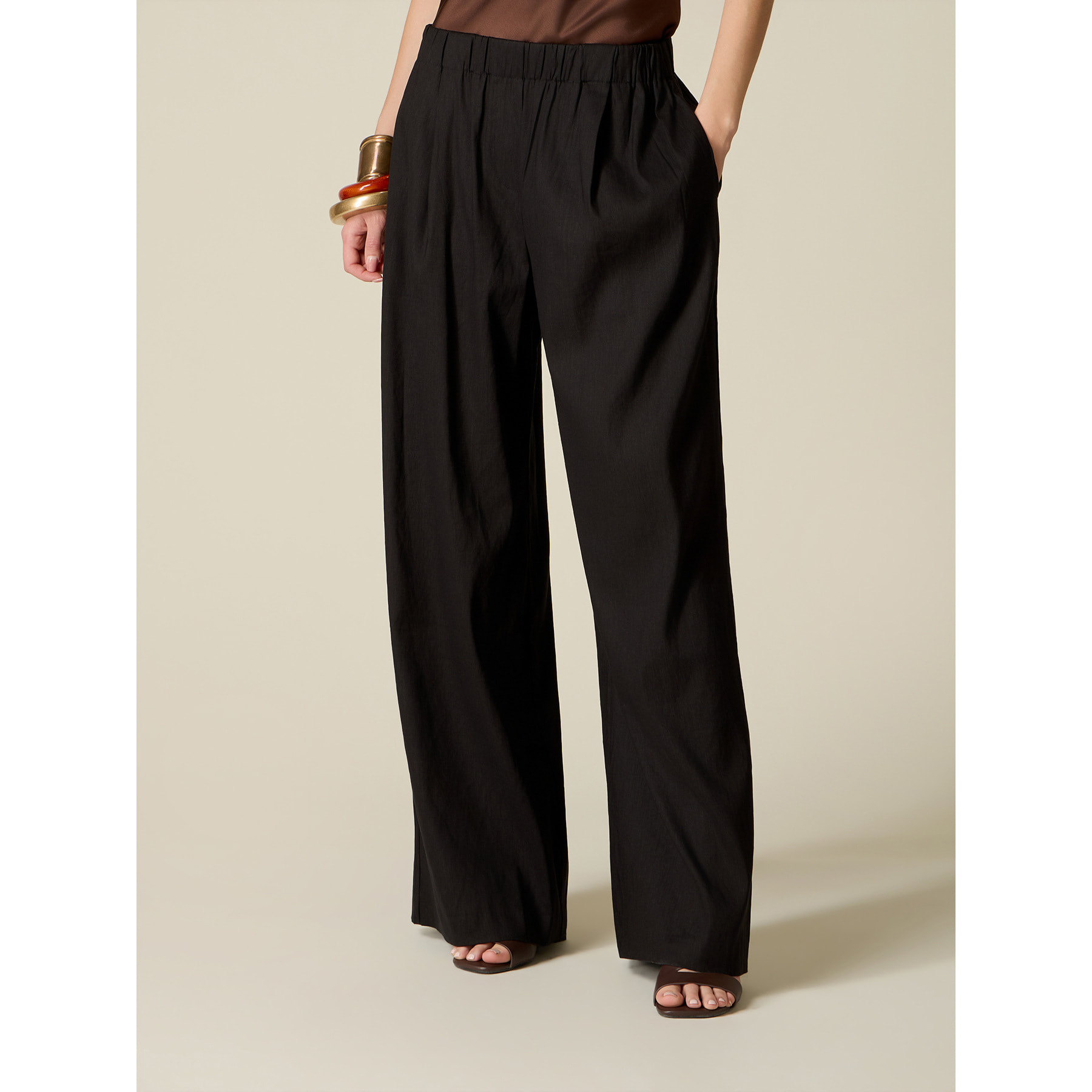 Oltre - Pantaloni palazzo misto lino - Nero