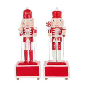 J-Line décoration Casse-Noisette Musique - bois de pin - rouge/blanc - 2 pièces