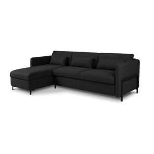 Canapé d'angle gauche convertible avec coffre de rangement "Yanis" 4 places en tissu structurel gris foncé
