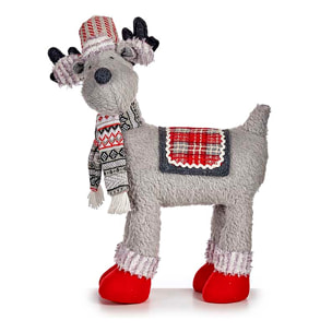 Figura navideña de tela. Diseño de reno con bufanda.