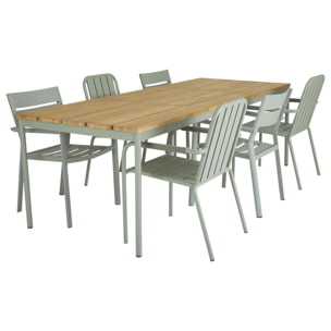 Table de jardin en aluminium vert argile et teck 238 cm OSLO