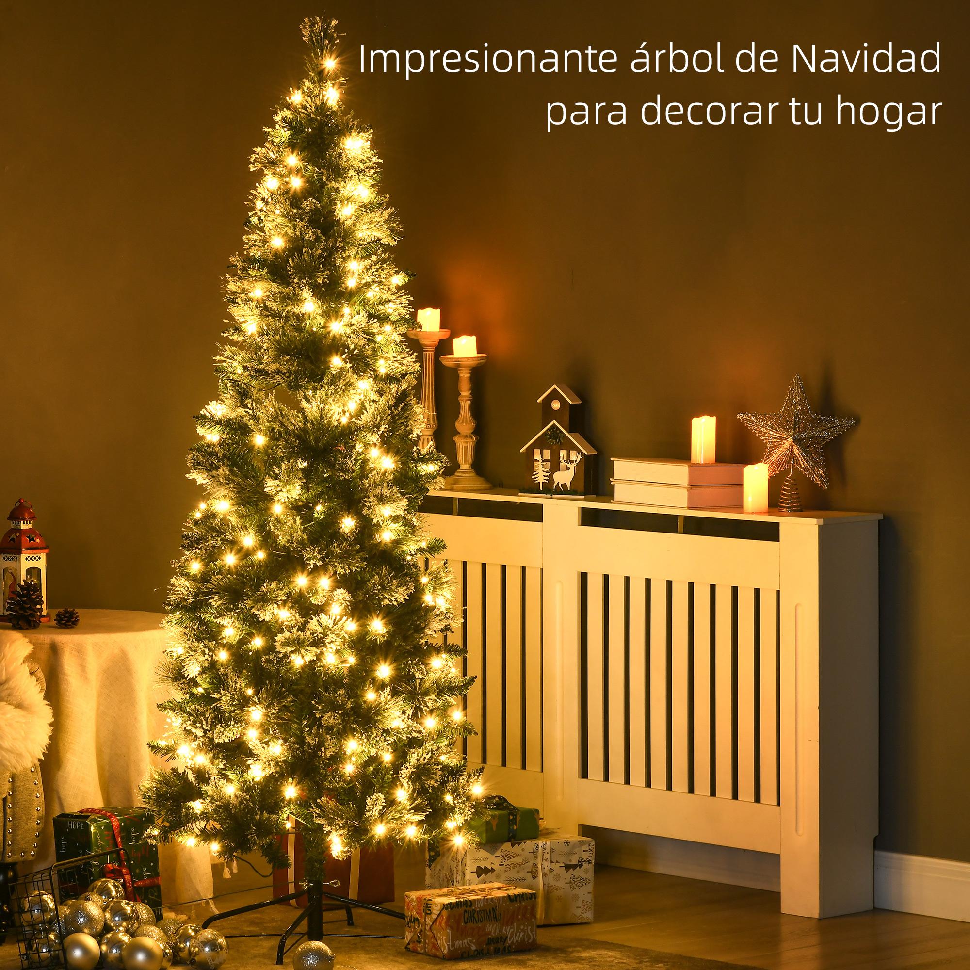 Árbol de Navidad Artificial 180 cm con 240 Luces LED Árbol de Navideño de 618 Ramas Árbol con Soporte de Acero Forma de Lápiz Ø68x180 cm Verde