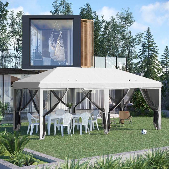 Carpa Plegable Pop-Up Gazebo 6x3 m Cenador Plegable con 6 Paredes Laterales de Malla Anti-UV y Bolsa de Transporte para Camping Fiestas Crema