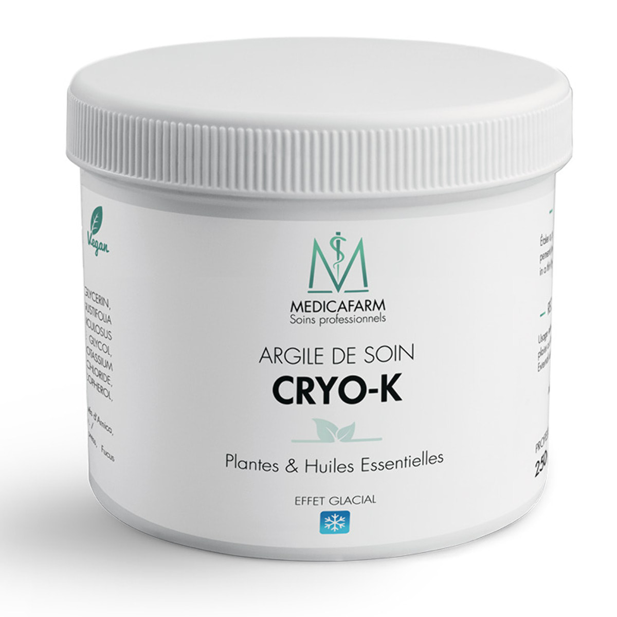 MEDICAFARM - Argile de soin CRYO-K - Aux plantes et huiles essentielles - Effet glacial - Aide à soulager les douleurs et améliorer confort circulatoire - Pot 250g