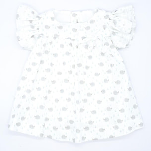 Vestido estampado de erizos, con volantes en las mangas.