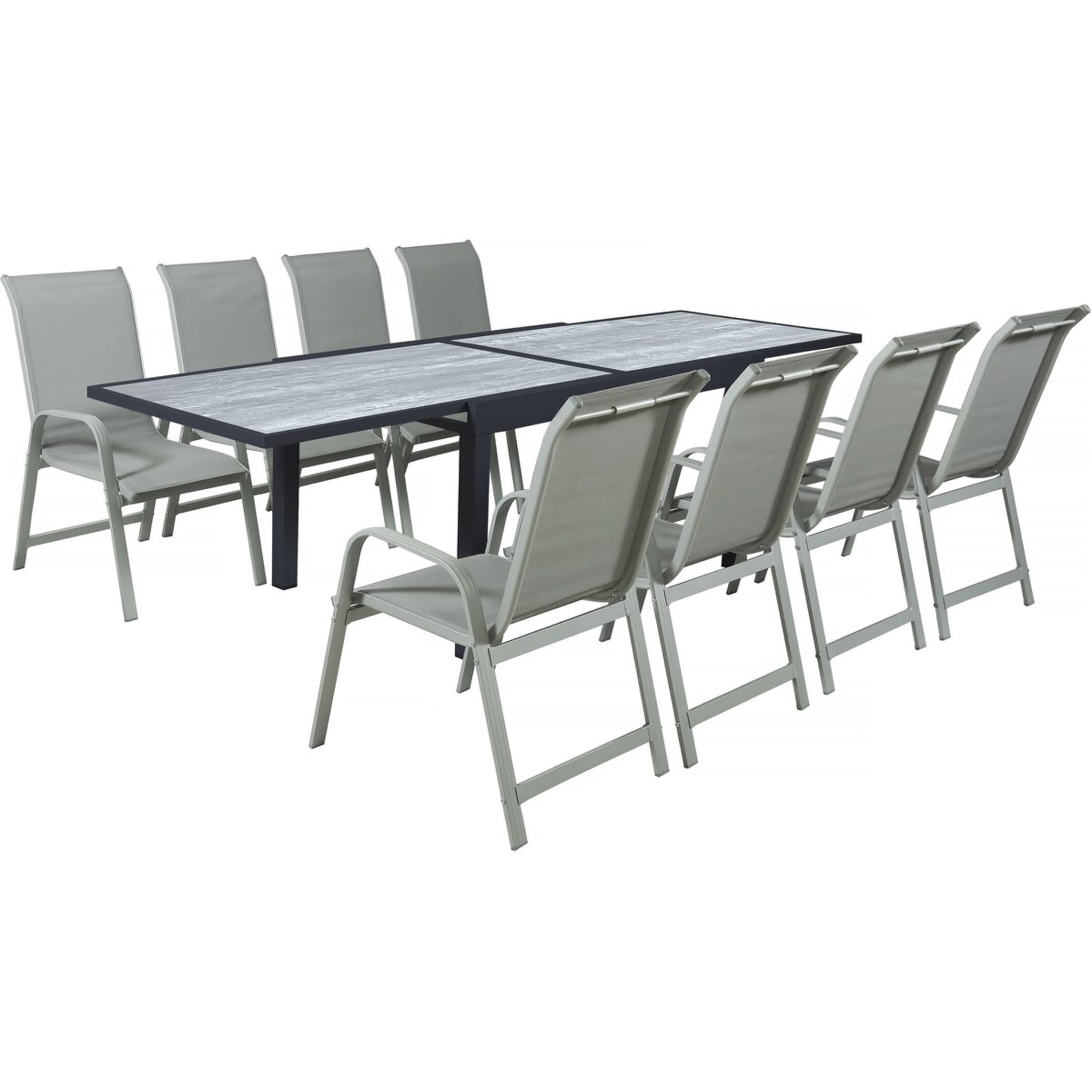 Table extensible et chaises de jardin en aluminium "Lagos" - 140/280 x 90 x 76 cm - 8 places - Gris clair