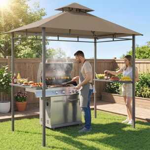 Abri barbecue tonnelle barnum 2 étagères double toit café