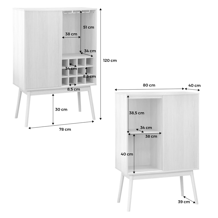 Meuble range-bouteilles portes coulissantes. buffet haut. vaisselier. L 80 x l 39.5 x H 120cm - Linear