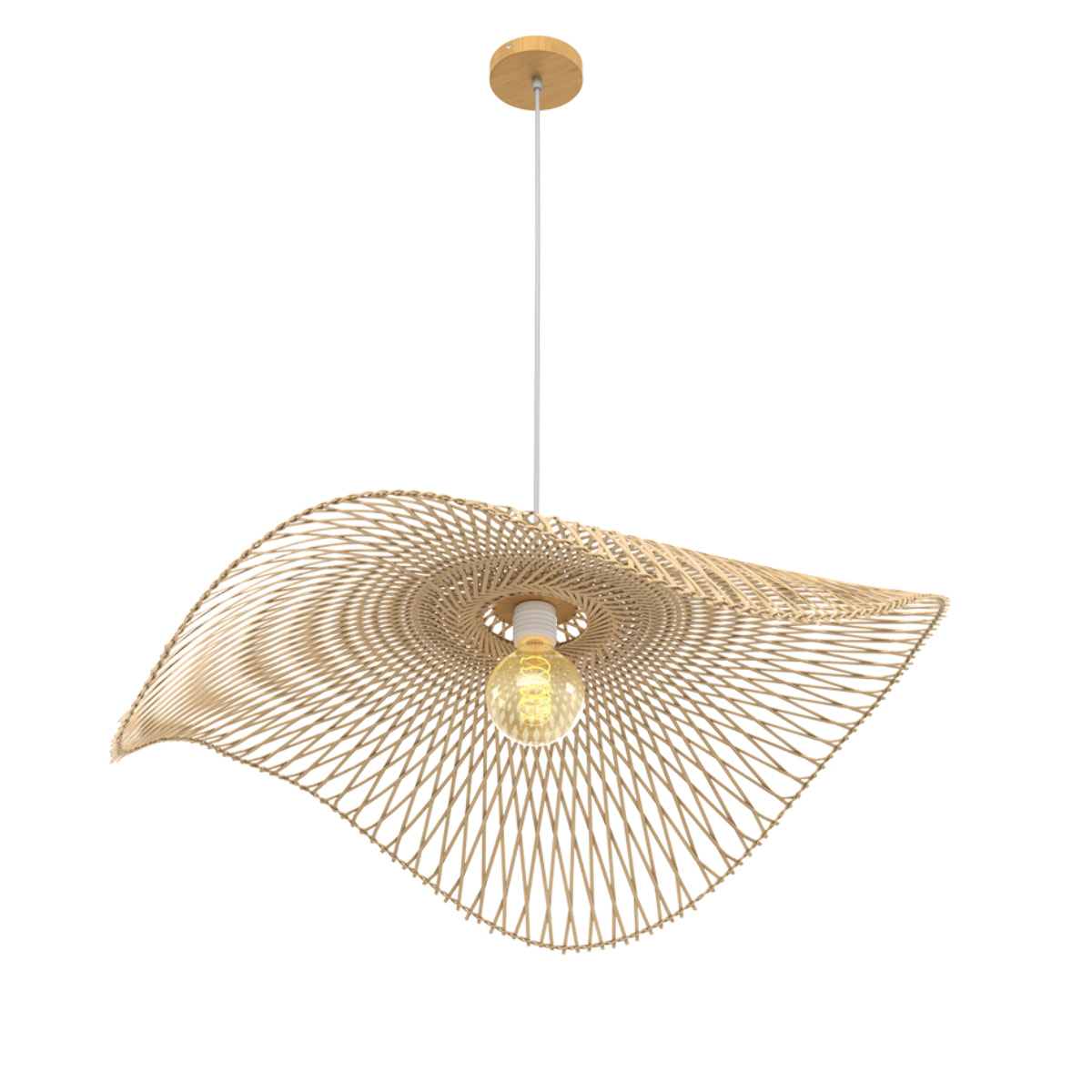 Suspension D75 cm en bambou avec fil blanc - Jipi