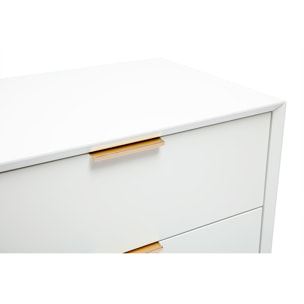 Commode blanche mat et métal doré 6 tiroirs L120 cm GIANA