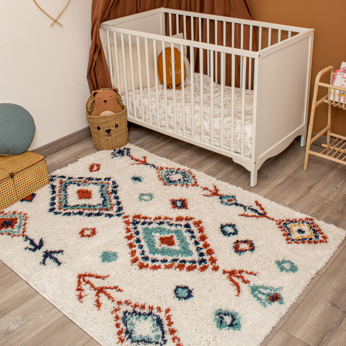 Tipi - tapis shaggy en laine artificielle à motif berbère multicolore