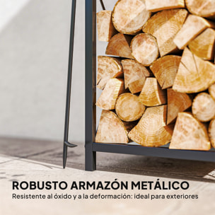 Estante de Leña Metálico de Chimenea, Soporte para Leña de 2 Niveles, Leñero Exterior con 4 Herramientas, Ganchos y Base Elevada, para Interior y Exterior, 34x30x80 cm, Negro