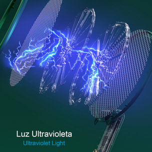 Racchetta elettrica W1 a doppio uso, uccide zanzare, mosche e falene. Batteria al litio. Luce ultravioletta 360°.