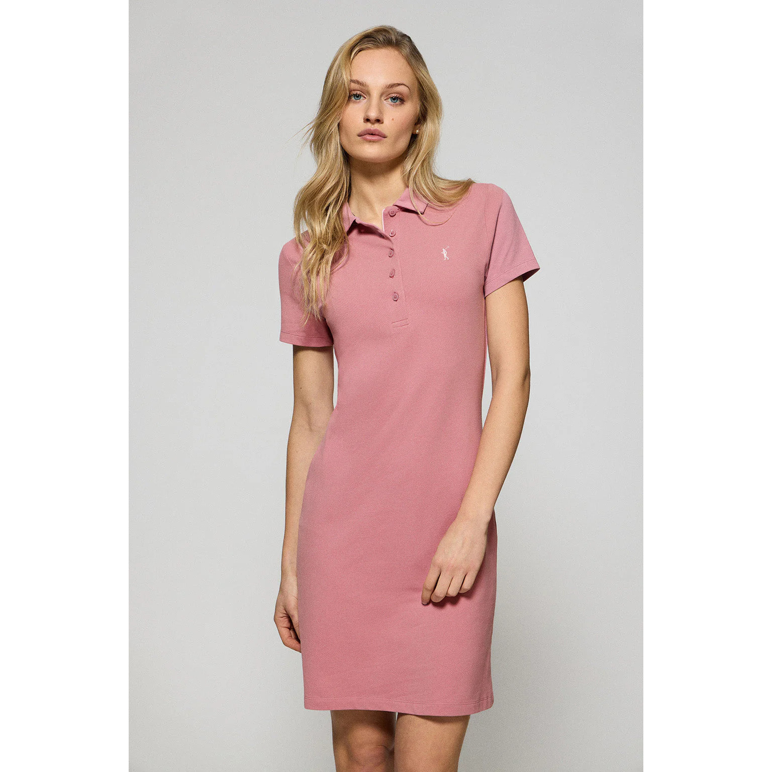 Vestido polero rosa empolvado con logo Rigby Go