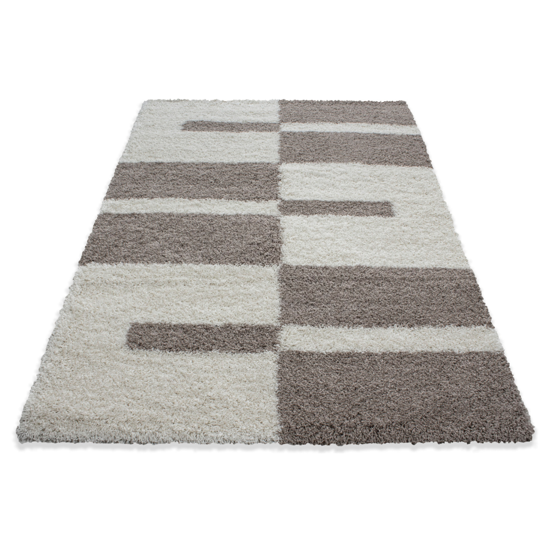 GALA - Tapis shaggy à poils longs motif géométrique beige