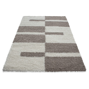 GALA - Tapis shaggy à poils longs motif géométrique beige