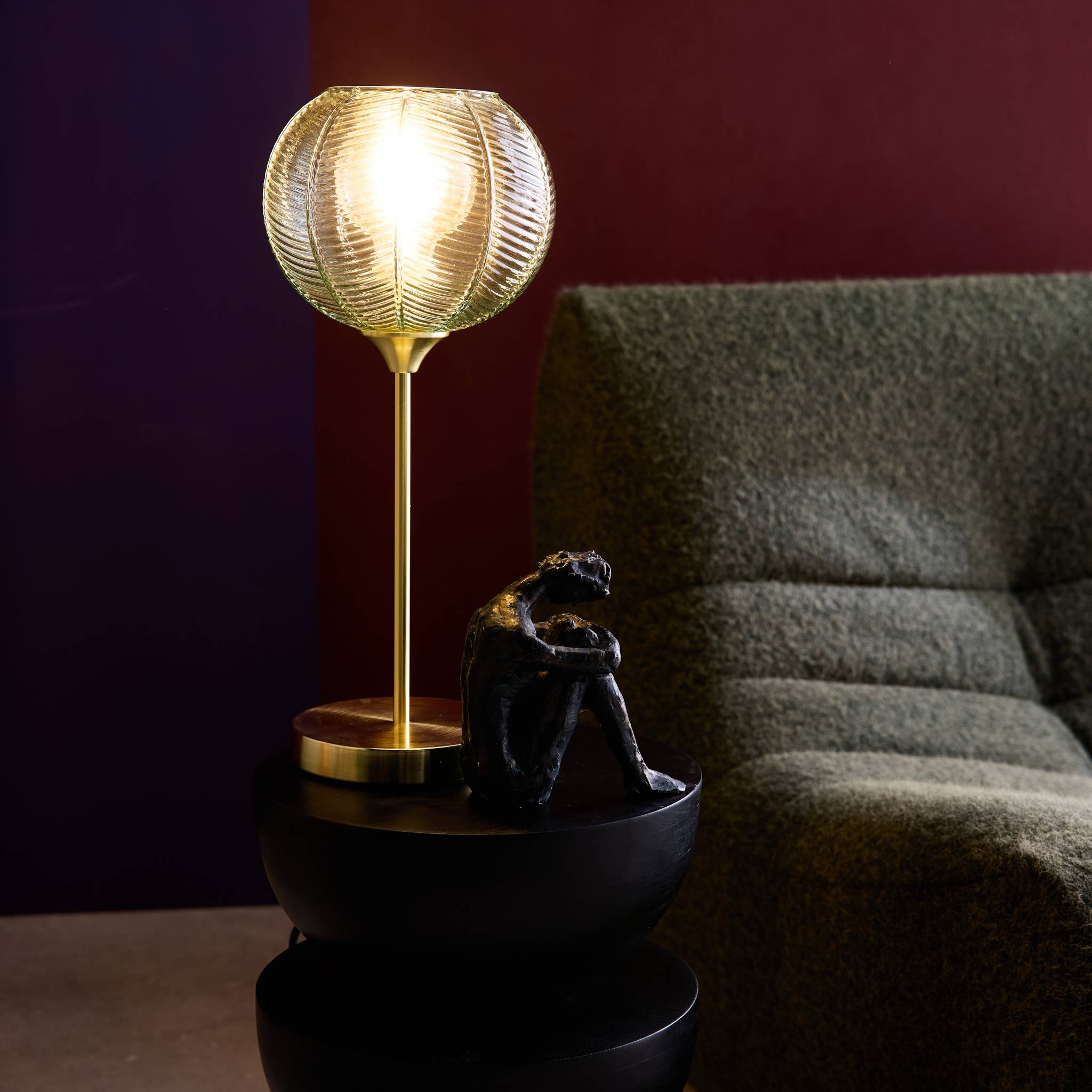 Lampe à poser métal et verre effet cristal Basile vert Ø 20cm