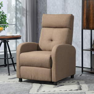 Sillón Relax Reclinable Manual, Sillón Relax de Lino con Apertura Push, Reposapiés, Respaldo Alto, Acolchado Grueso, Butaca Reclinable hasta 155Âº para Salón, Dormitorio, Oficina, Marrón