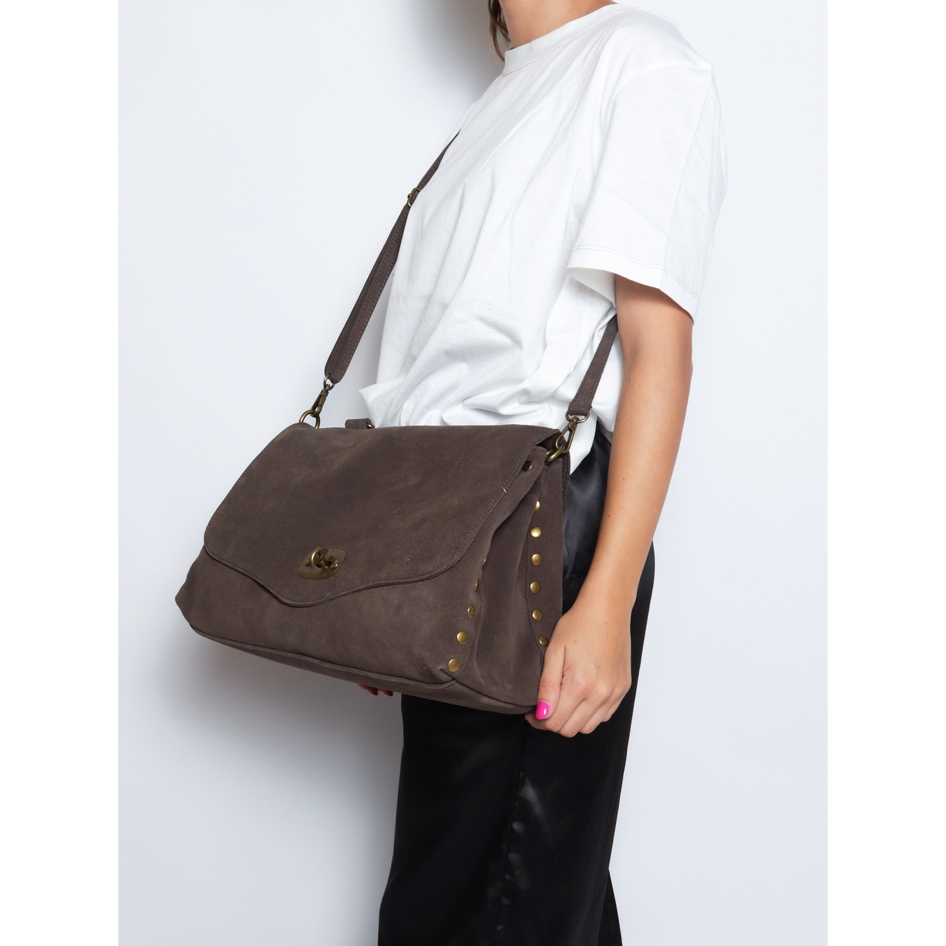 Borsa a mano da donna Made in Italy - Modello Zelia Elite - Pelle scamosciata - 37.0 x 22.0 x 15.0 cm