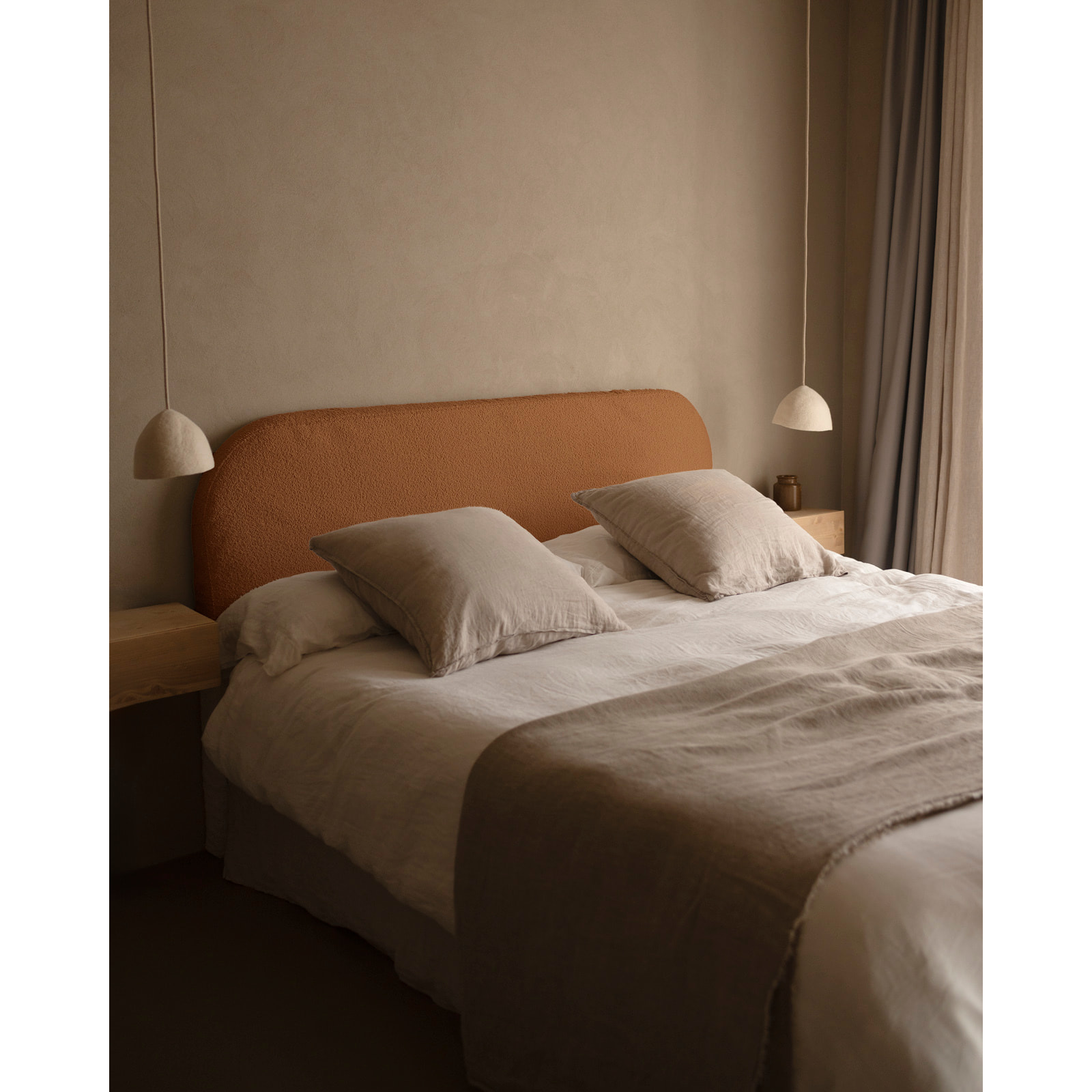 Tête de lit déhoussable en bouclé cuivre en différentes tailles