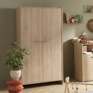 Chambre bébé trio: Lit bébé 60x120 évolutif, commode à langer 2 portes et armoire 2 portes décor bois hêtre
